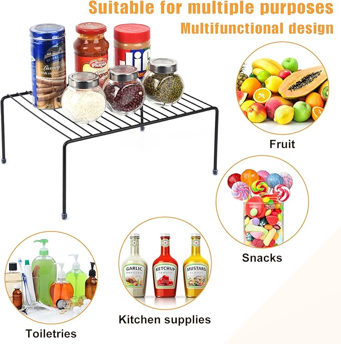 SIBAO Kitchen Cabinet Storage Shelf Rack/Plastic Feet - (13.1 x 10.2 Inch) - Steel Metal - Rust Resistant Finish - Cups, Dishes, Cabinet & Pantry Organization (2, Black)