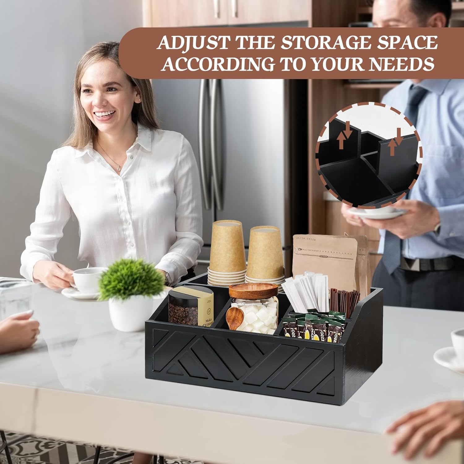 Coffee Pod Holder and Bar Accessories, Wood Station Organizer for Decor, Syrup and Condiment Organizer, Black