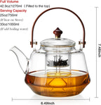 40oz Glass Teapot with Anti-Drip Spout, Peach Wood Handle and Lid, Heat-Resistant Borosilicate Glass, Dual Infusers for Steaming and Boiling