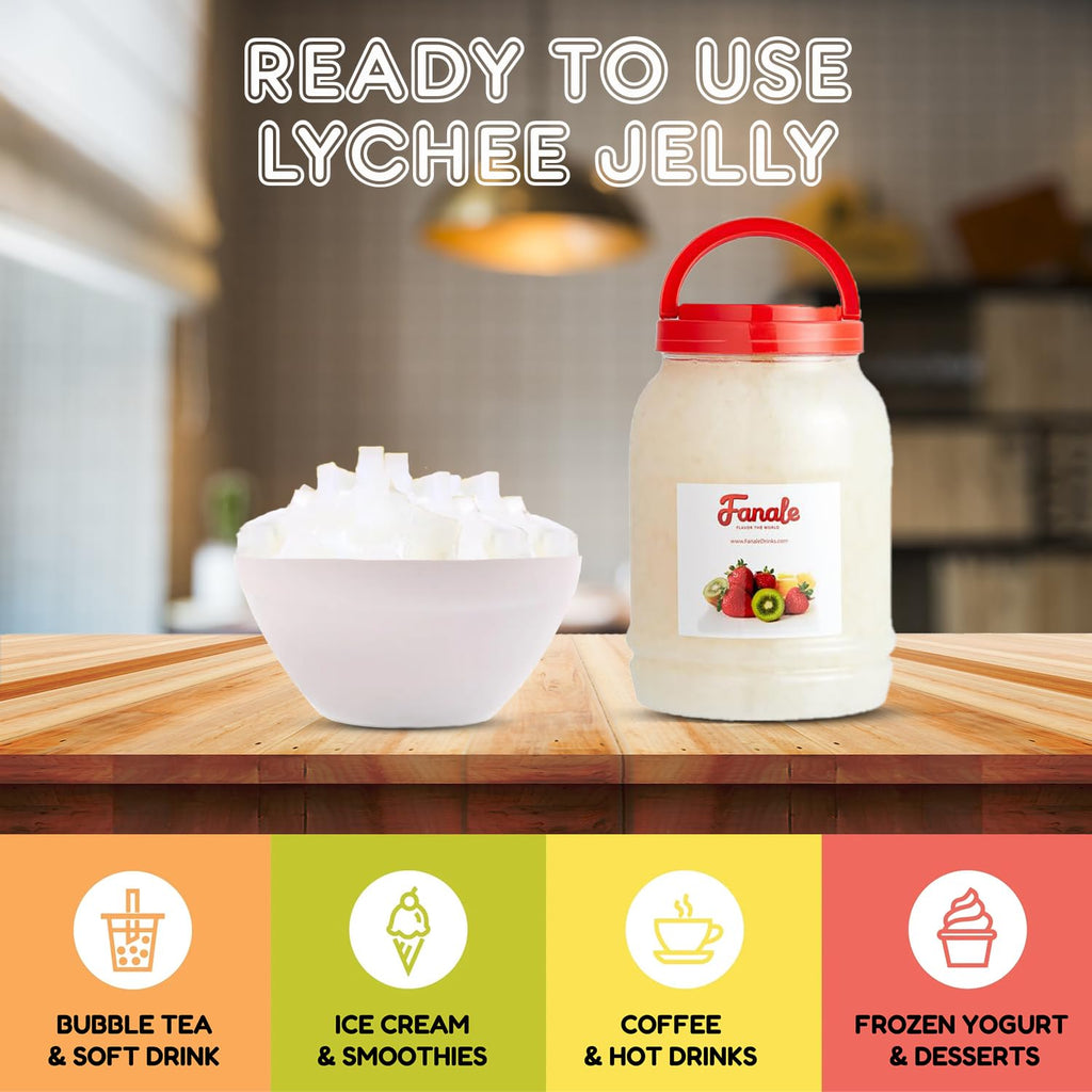 Fanale Coconut Jelly Topping nata de coco for Bubble Tea 8.3 lb | Lychee Jelly | for Boba Tea, Smoothies, Slushes, Desserts | 8.3 pound (Pack of 4) | JEL005-CS