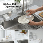 Silicone Bathroom Soap Dishes with Drain Spout-Bathroom and Kitchen Sink Organizer,Sponge Holder,Dish Soap Tray,Perfect for Dispenser,Scrubber,Bottle,Cup on Counter Translucent 9.6"×5.3"