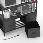 Bakers Rack with Power Outlet,5-Tier Free Standing Kitchen Storage Shelf Bakers Rack with Baskets,Industrial Microwave Oven Stand,Metal Kitchen Rack Organizer with Hooks(Black)