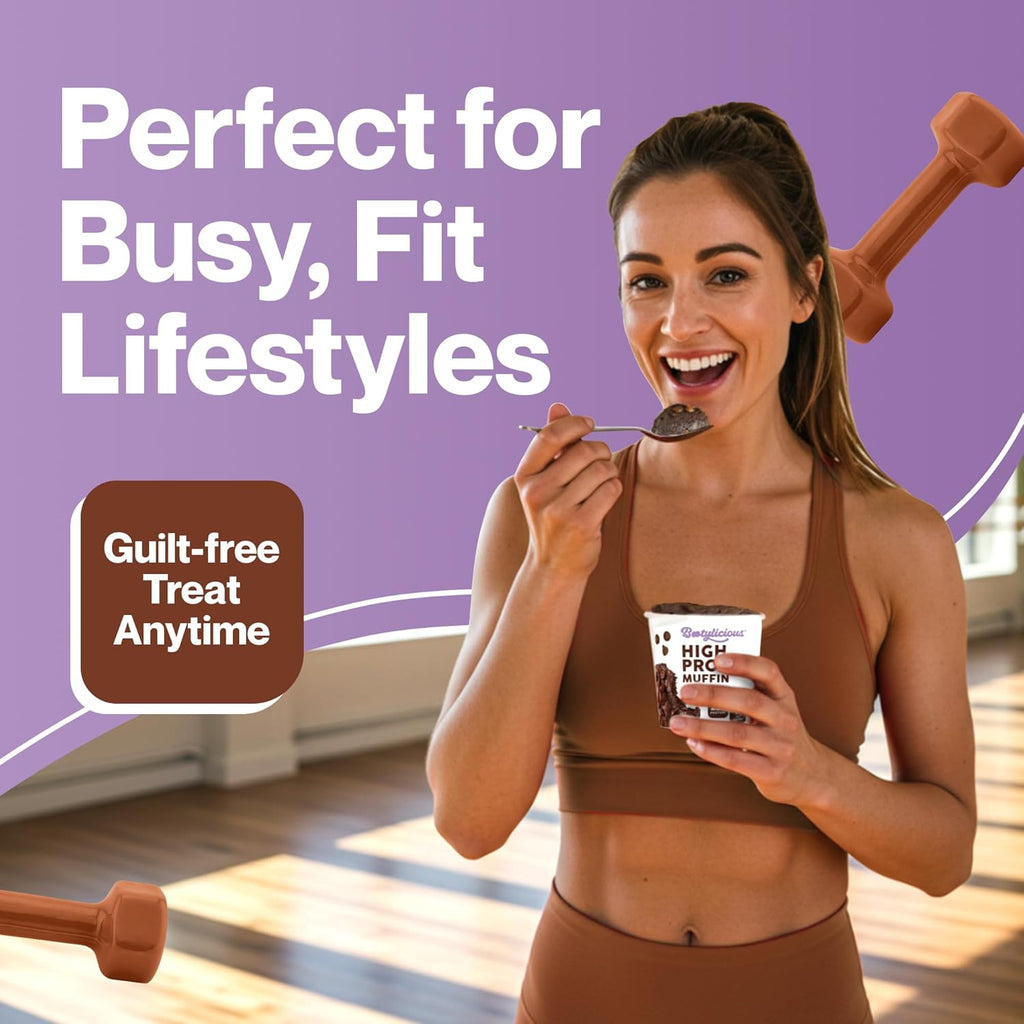 Bootylicious | High-Protein Muffin | 25g Protein, 7g Net Carbs, 2.32-2.75oz Cup, 12-Pack (Double Chocolate)
