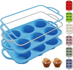 2 Packs 6 Cups Silicone Muffin Pan with Metal Reinforced Frame Jumbo Size Cupcake Pan Tray Egg Bites Silicone Molds Muffin Tin Tart Pans Bundt Pan Reposteria Accesorios Moldes Para Pasteles