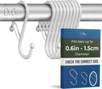 10-Pack Metal S Hooks for Hanging – Heavy-Duty S-Shaped Hooks with Safety Buckle – Fits Bars up to 0.6 in – Anti-Drop Hooks for Kitchen, Pot Racks & Towel Bars – White (Small)
