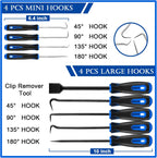 17Pcs Mechanic Hook and Pick Tool Set & Car Trim Removal Kit with Fastener Clip Pliers,Rivet Puller,Magnetic Pickup,Gasket Scraper,Non-Scratch Plastic Pry Tools for Automotive Repair-Blue