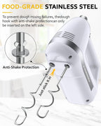 Electric Hand Mixer, Powerful 300W Hand Mixer Electric Handheld with 304 Beaters, Dough Hook,Hand Held Mixer with Turbo for Baking Cakes, Eggs, Cream Food(White)
