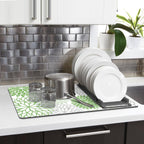 Findosom 2PCS 12" x 20" Dish Drying Mat & 24" x 5.5" Sink Splash Guard, Super Absorbent & Cuttable Dish Mat Drying Kitchen Mat with Green Floral, Hide Stain Drying Mat for Kitchen Counter