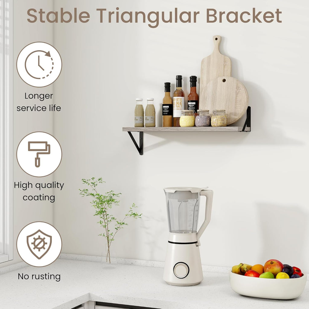 Dreamland Grey Floating Shelves for Wall, 24W x 8D Wall Mounted Shelves Set of 2, Wide Display Ledge Shelf with Sturdy Metal Brackets for Living Room, Bathroom, Bedroom and Kitchen