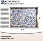 Blue Decorative Tray, Serving Tray with Handles, Plastic Large Tray for Coffee Table, Living Room, Decor, 15.7”*11.8”*1.6"