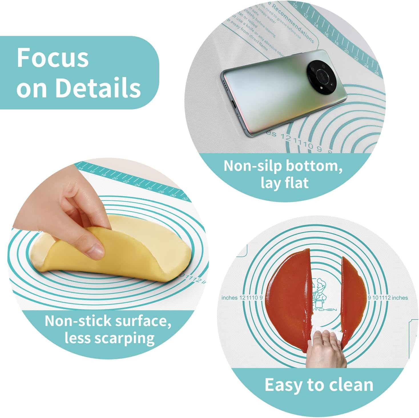 Non-Stick Silicone Pastry Mat, Thick Silicone Baking Mat - Dough Mat for Rolling, Silicone Mat for Baking Cookies Macarons Bread, Extra Large 26 x 16 Inch