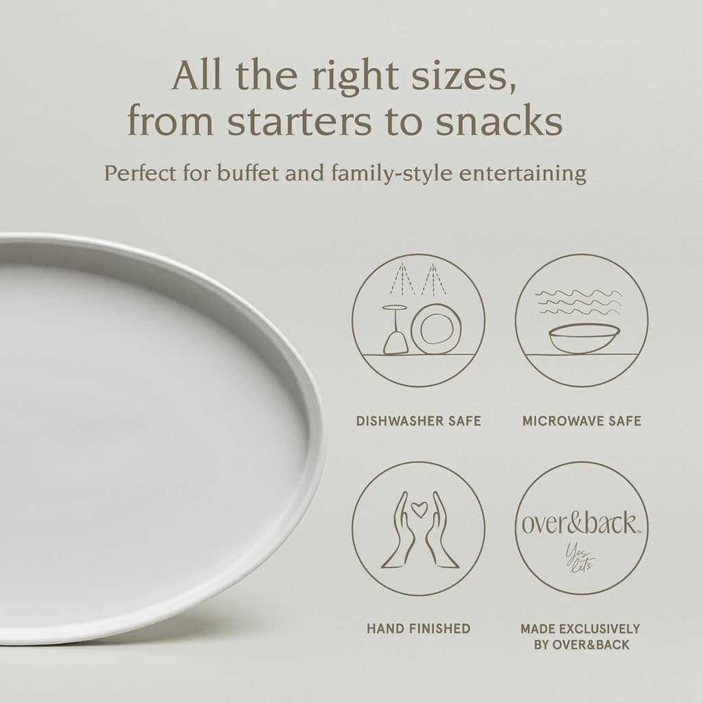 over&back Stackable Stoneware Serving Platter - Elegant 1-Piece Oval Serving Platter to Complete Your Kitchen Set - Perfect for Appetizers, Desserts, and More - 16" L x 11" W - Semi-Matte White
