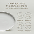 over&back Stackable Stoneware Serving Platter - Elegant 1-Piece Oval Serving Platter to Complete Your Kitchen Set - Perfect for Appetizers, Desserts, and More - 16" L x 11" W - Semi-Matte White