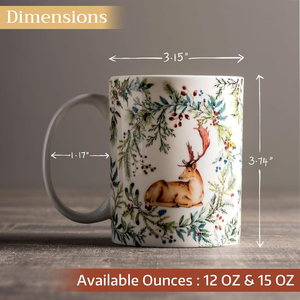 Maison d' Hermine Coffee Mug with Handles Fine Bone China Mugs Pack of Two Tea Cups for Hot Beverages Cappuccino Latte Home Restaurant Office Perfect for Gift (Holly Time, 12 Ounce)