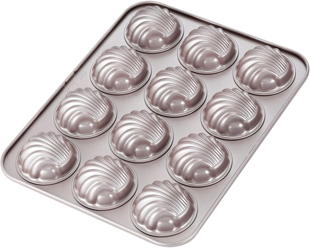 CHEFMADE Madeleine Mold Cake Pan, 12-Cavity Non-Stick Spherical Shell Madeline Bakeware for Oven Baking (Champagne Gold)
