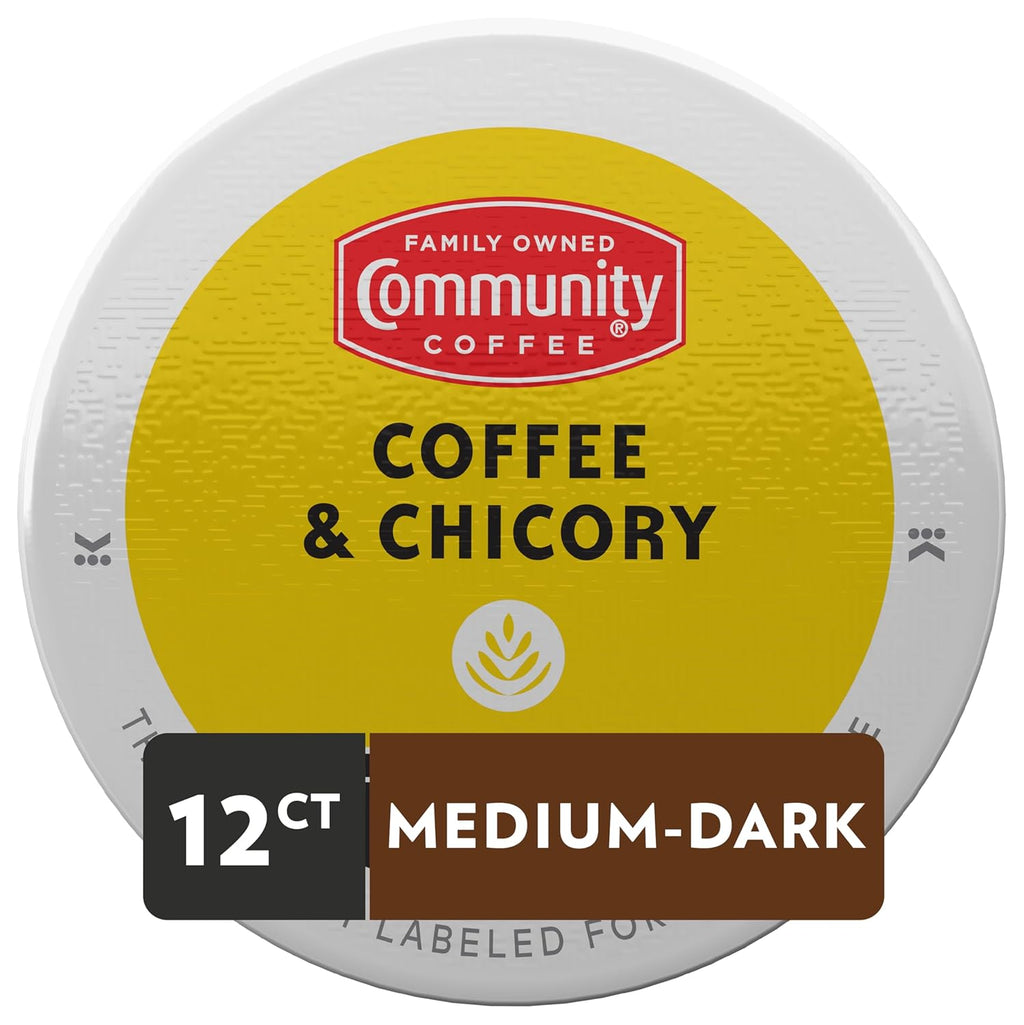 Community Coffee Coffee & Chicory 12 Count Coffee Pods, Medium-Dark Roast, Compatible with Keurig 2.0 K-cup Brewers, 12 Count (Pack of 1)