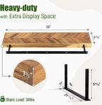 36" Acacia Chevron Floating Shelves Set of 2 - Wall Mounted Wooden Shelf for Stylish Home Décor - Natural Color - 36x6.7x1.5 Inches