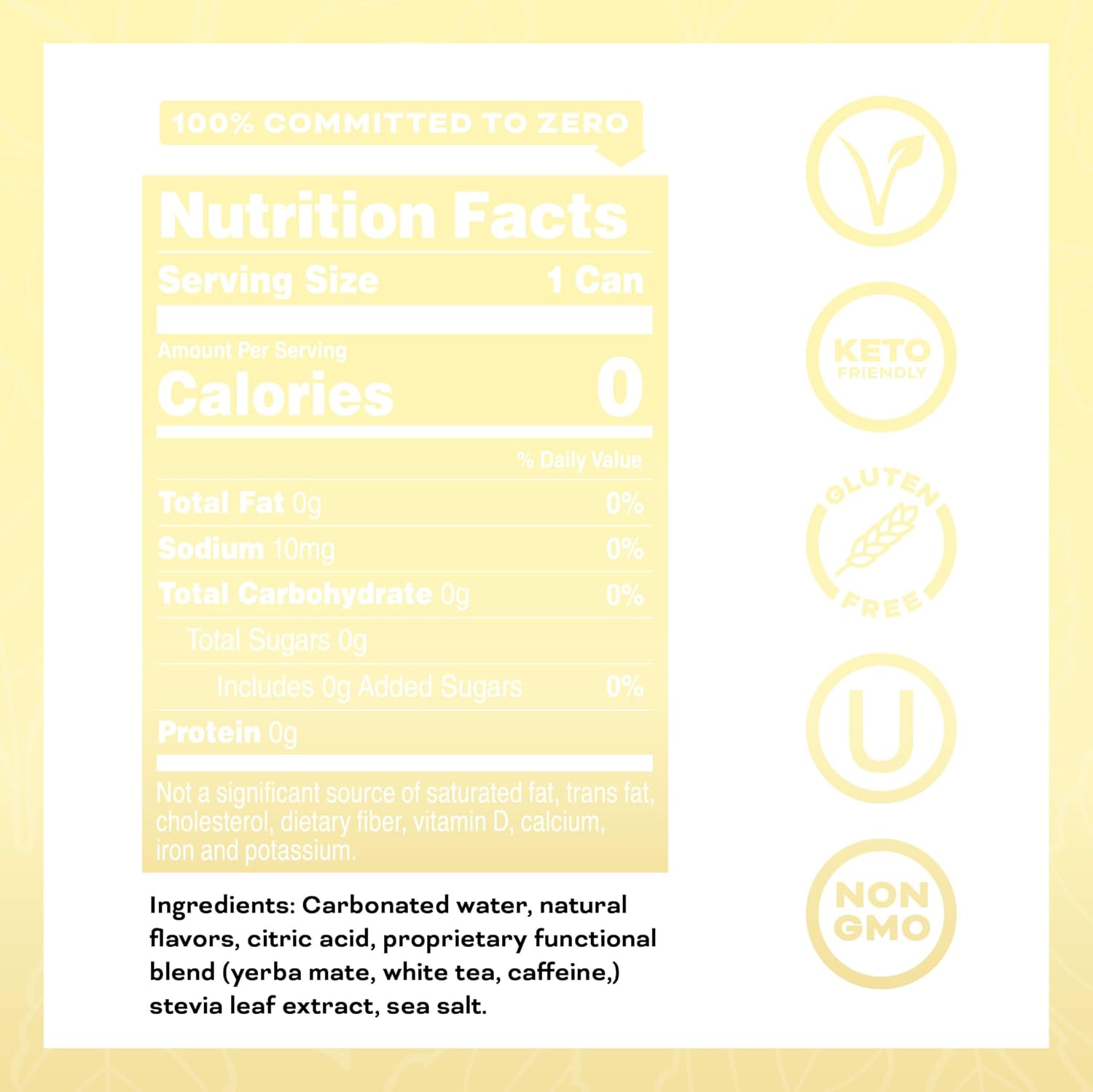 Yerbae Energy Beverage - Classic Lemonade, 0 Sugar, 0 Calories, 0 Carbs, Energized by Yerba Mate, Plant-Based, Healthy Alternative to Sugary Drinks, 16oz cans (12 Pack)