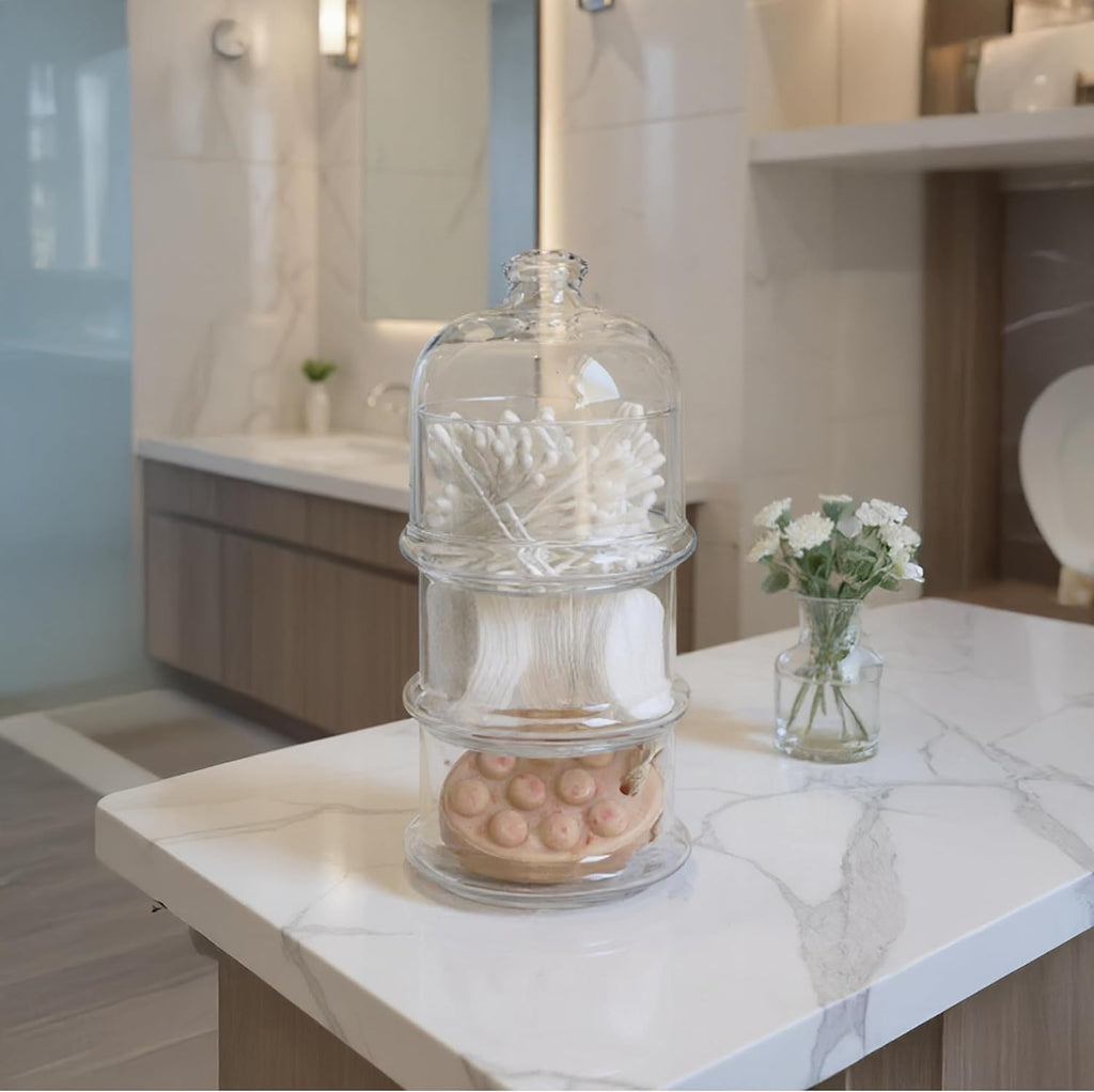 ums 3 Tier Glass Jars with Lid, Cookie Jar, Candy Jars for Candy Buffet, Apothecary Jars, Kitchen & Bathroom Organizers and Storage