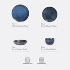 Gibson Elite Matisse 16 Piece Double Bowl Dinnerware Set, Cobalt Blue, Service for 4 (16pcs)