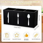 Suzile Acrylic Cutlery Storage Organizer Bin Silverware Caddy Countertop Knife Spoon and Fork Holder Kitchen 3 Section Tableware Storage Box for Cabinet Indoor Home Flatware Dining Room(Black,L)