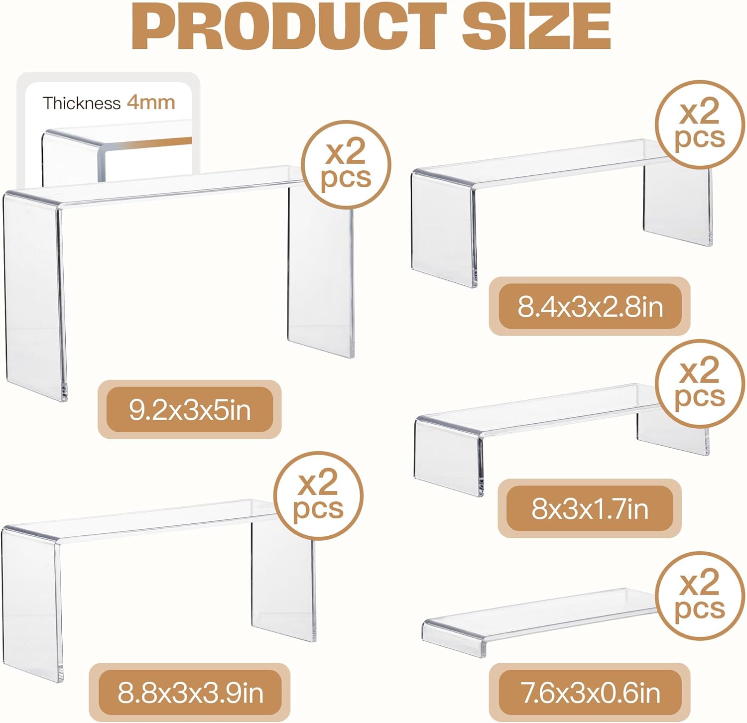 Goabroa 2 Sets 10 Pcs Acrylic Display Risers, Clear Rectangular (7"-8"-9" L) Risers Display Stands, Acrylic Stands for Jewelry, Cupcake, Perfume, Figures