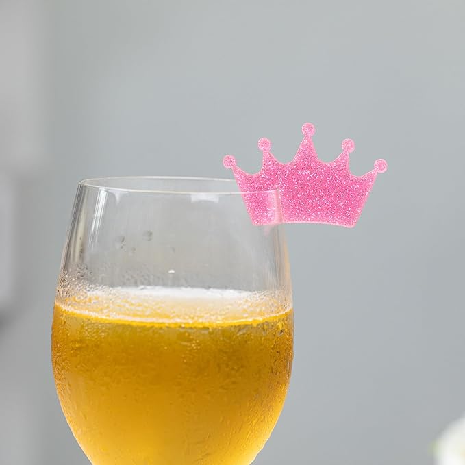 20 Pack Pink and Green Party Decrations, Princess and Witch Party Accessories, Green Witch Broomstick and Glitter Pink Princess Wand Cocktail Stir Sticks for Themed Parties (Wine Glass Charms)