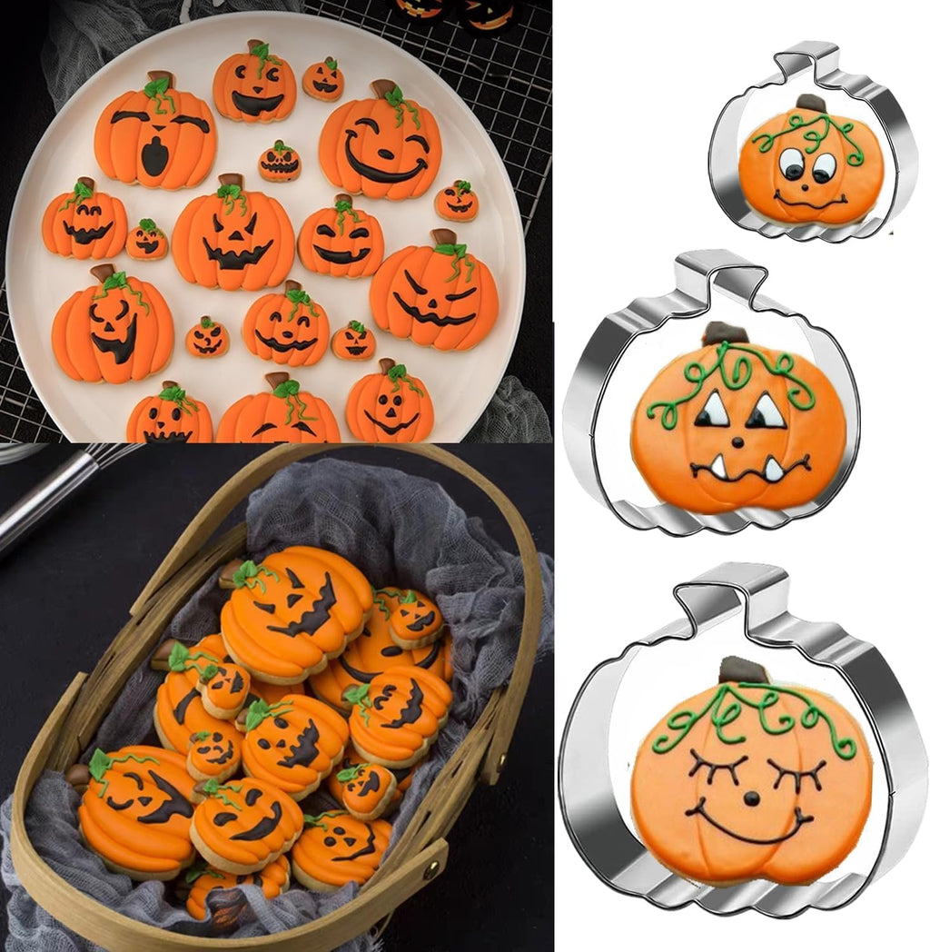 Pumpkin Cookie Cutters Set, 4", 3.22", 2" Large Fall Halloween Thanksgiving Cookie Cutters for Harvest Holiday Decoration Party Supplies