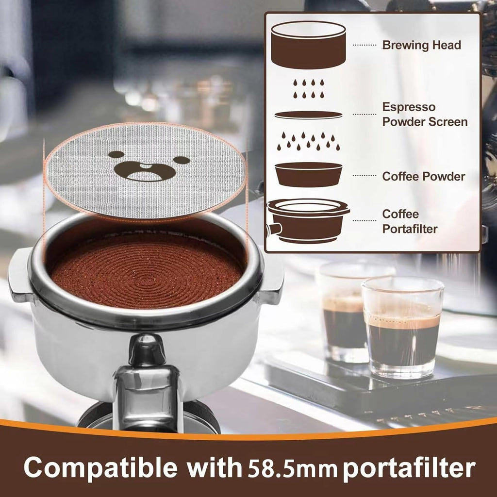 58.5mm Espresso Puck Screen, Lower Shower Screen, Metal Coffee Reusable Filter for 58mm Espresso Portafilter Basket, 1.7 Thickness(Mustache)