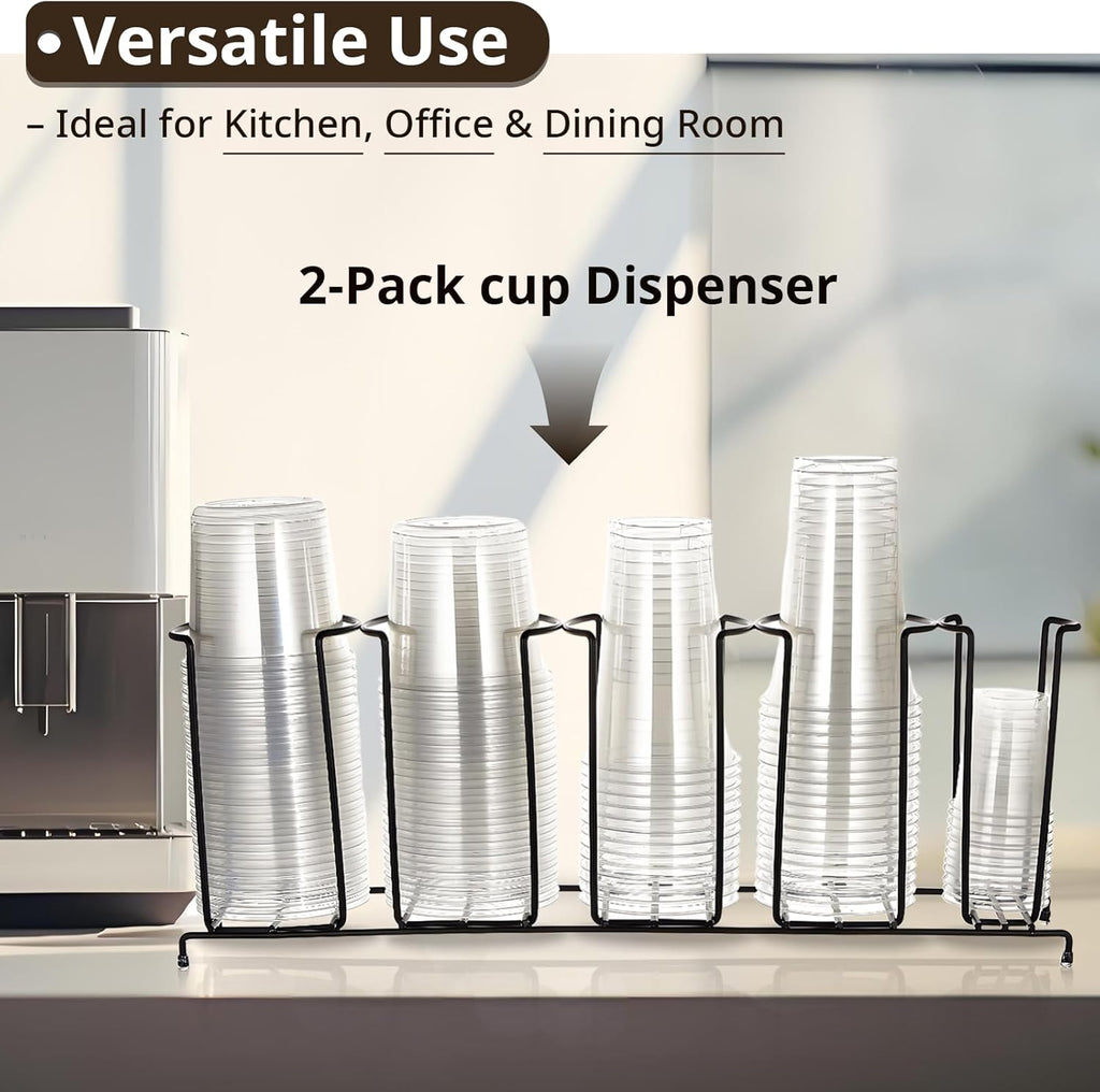 Maxdot 2 Pcs 5 Section Coffee Cup Organizers 23 x 5 x 8.5 Inch Wire Rack Coffee Cup and Lid Holder Black Iron Lid Dispenser Countertops Organizer for Kitchen Storage Essentials