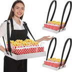 Marsui 2 Pcs Halloween Snack Trays with Straps 15 x 11 x 2 Inch Wooden Movie Night Snack Drink Trays Vendor Usherette Popcorn Drink Beverage Carrier for 20's Theme Carnival Party Costume(White)