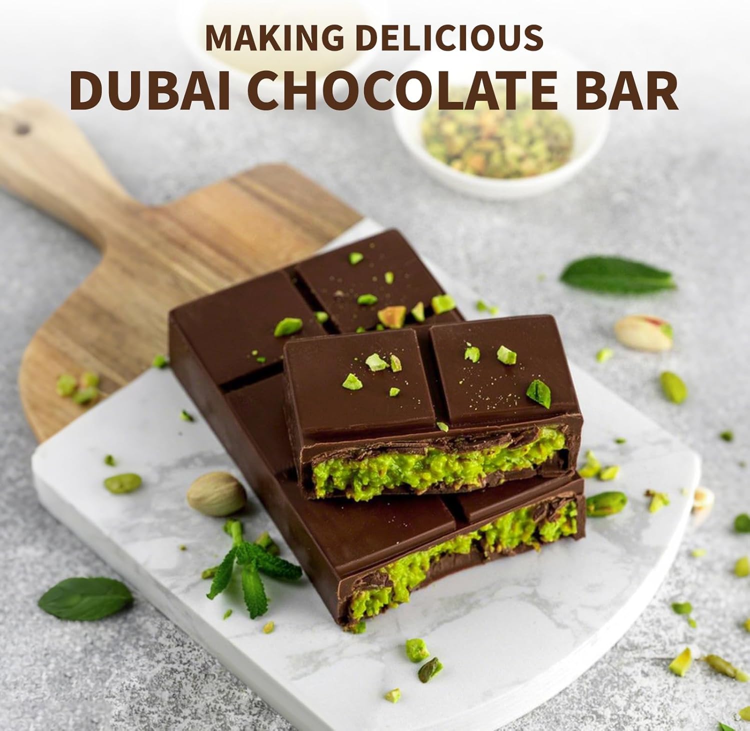 2 Pcs Large Dubai Chocolate Bar Molds, 0.8 Inch Deep Silicone Stuffed Chocolate Bar Molds, Big and Thick Candy Bar Moulds for Filling Homemade Knafeh Pistachio Bars