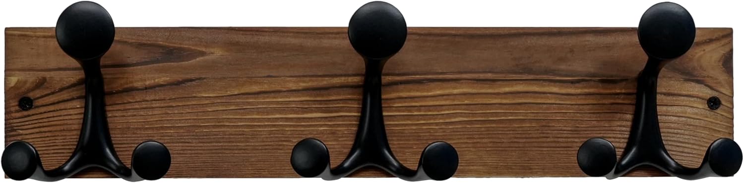 SKOLOO 17-Inch Wood Coat Rack Wall Mount with 3 Triple Hooks - Ideal for Family Entrances, Classrooms, and Pet Supplies Storage - Perfect Coat Hooks for Wall,Charred Golden Brown