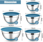 E-far Stainless Steel Mixing Bowls with Lids Set, 5-Piece Nesting Salad Bowls with 3 Grater Attachments and Non-Slip Bottoms, Size 4.6, 2.6, 2, 1.5, 1QT for Kitchen (Blue)