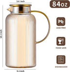 Glass Pitcher with Lid, 84oz/2.5 Liter Amber Classic Vertical Stripes Water Pitcher,Glass Water Carafe for Cold Brew, Coffee, Lemonade, Iced Sun Tea,Beverage, Milk, Heat Resistant