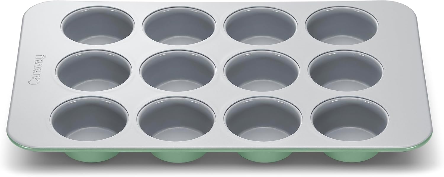 Caraway Non-Stick Ceramic 12-Cup Muffin Pan - Naturally Slick Ceramic Coating - Non-Toxic PTFE & PFOA Free - Perfect for Cupcakes, Muffins, and More - Sage