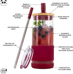 Pandaloo® Glass Cups With Lids and Straws -20 Fl Oz- Perfect Size Iced Coffee Cup - Smoothie Cup With Bamboo Lid and On the go Lid - Glass Tumbler With Straw (1 Count (Pack of 1), Boysenberry)