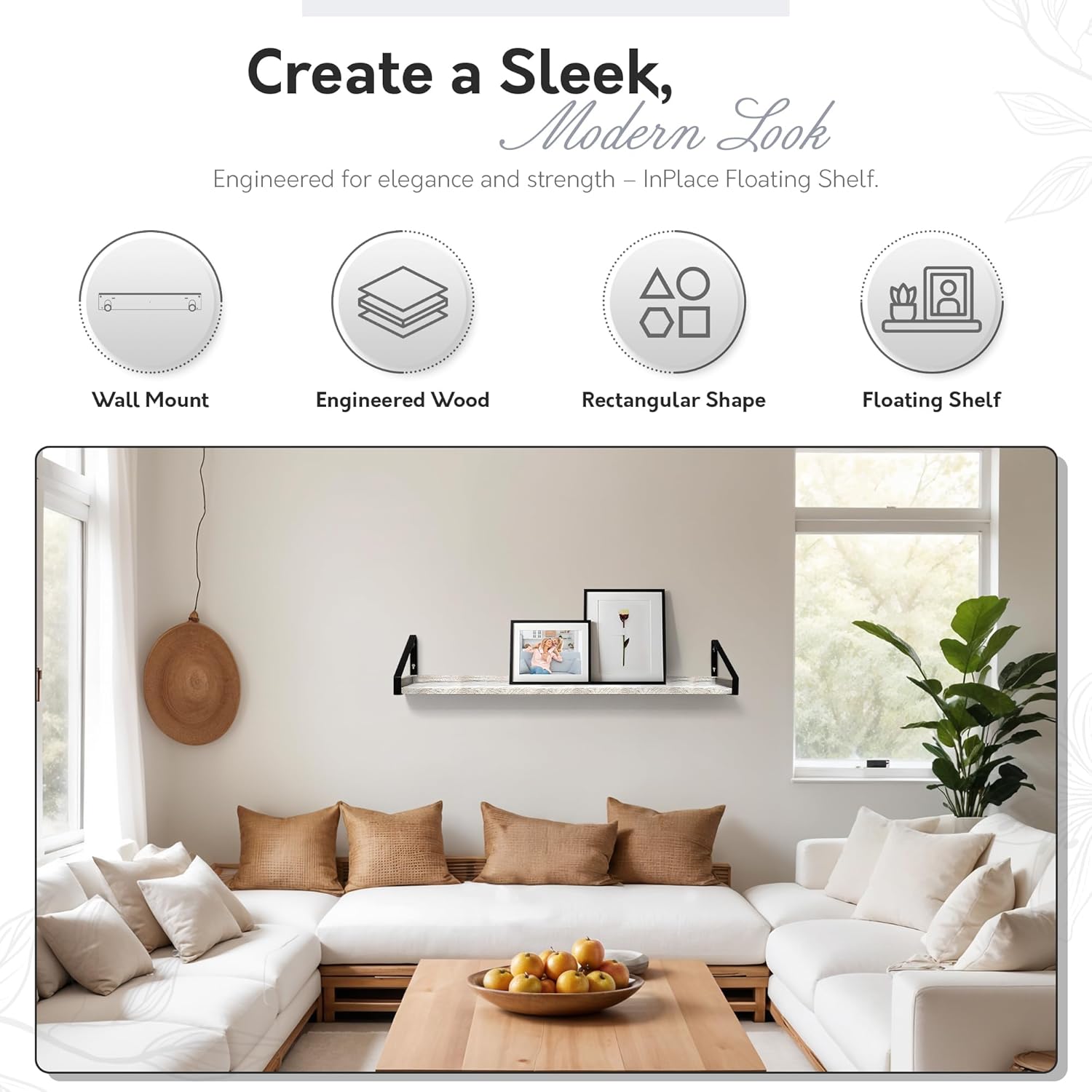 InPlace Shelving, 9602096E, Wall Mounted Real Wood Rustic Bracket Ledge, 24 Inch x 5 Inch x 6.1 Inch, Distressed White