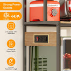 S1 Kitchen Bakers Rack with Power Outlet, Microwave Stand with Storage 5-Tiers, Freestanding Coffee Bar Table with 4 Hooks, Kitchen Storage Shelf 13" D x 22.9" W x 58.3" H, Rustic Brown