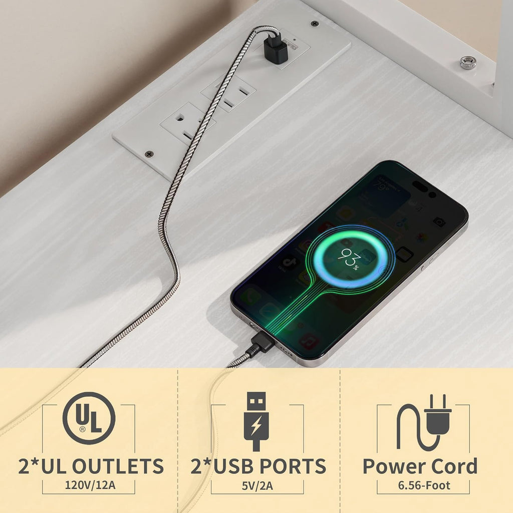 YITAHOME Bakers Rack with Storage Microwave Stand with Trash Can Bin Cabinet and Power Outlet 6-Tiers Coffee Stand Large Microwave Table for Kitchen Dining Room Living Room White