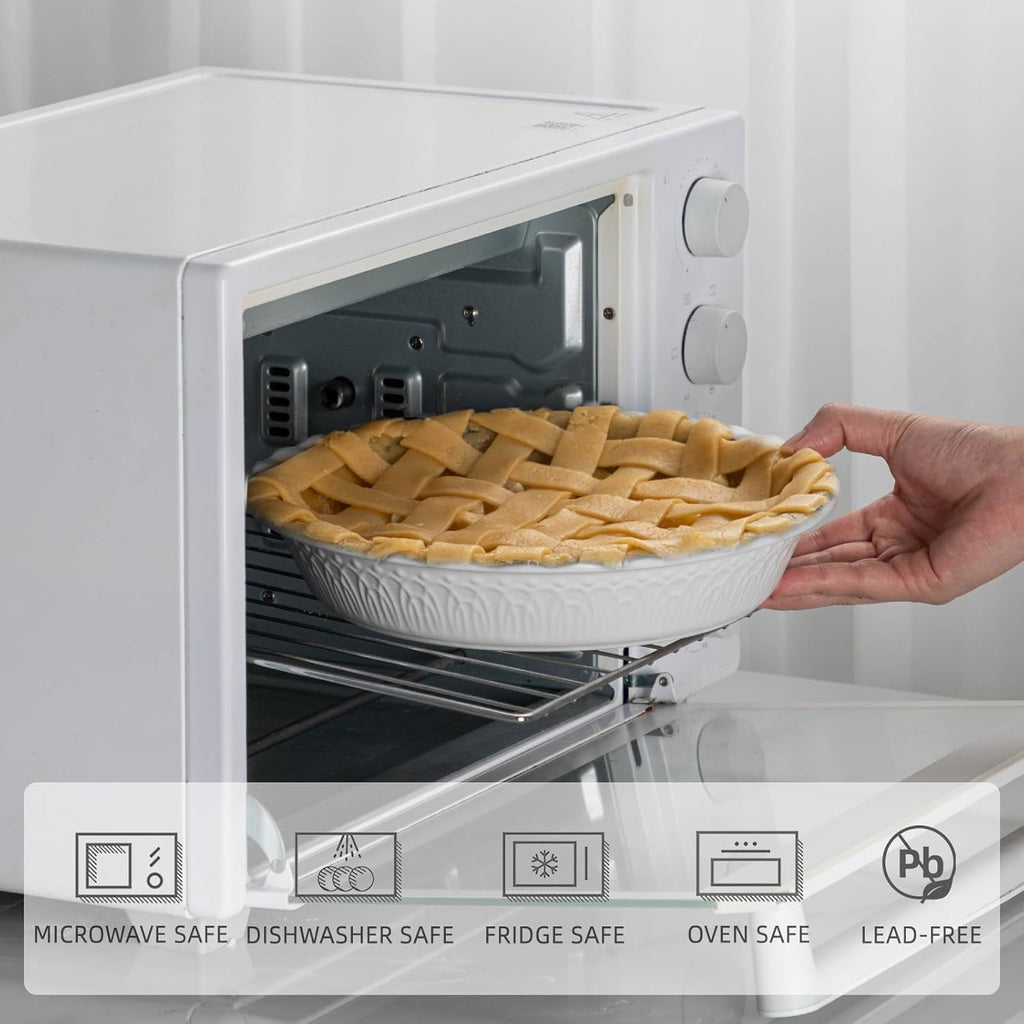 Fun Elements Ceramic Pie Pan, 9 Inch Pie Dish for Baking, Ruffled Pie Plate, Non-Stick Deep Dish Pie Pan for Apple Pie and Pot Pie, Thanksgiving Christmas Gifts, Set of 2, White