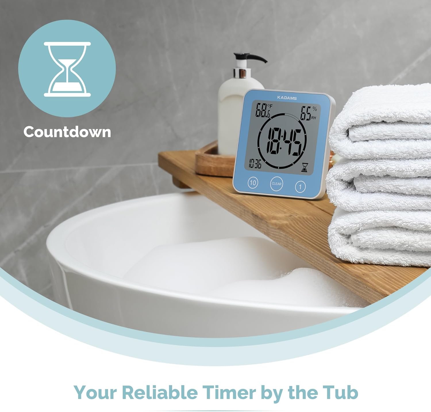 KADAMS Shower Clock Waterproof Bathroom Timer – Digital Wall Clock with Countdown, Magnetic Kitchen Clock with Temperature & Humidity, Suction Cup for Kids Shower Spa Sauna Cook Bath, Blue