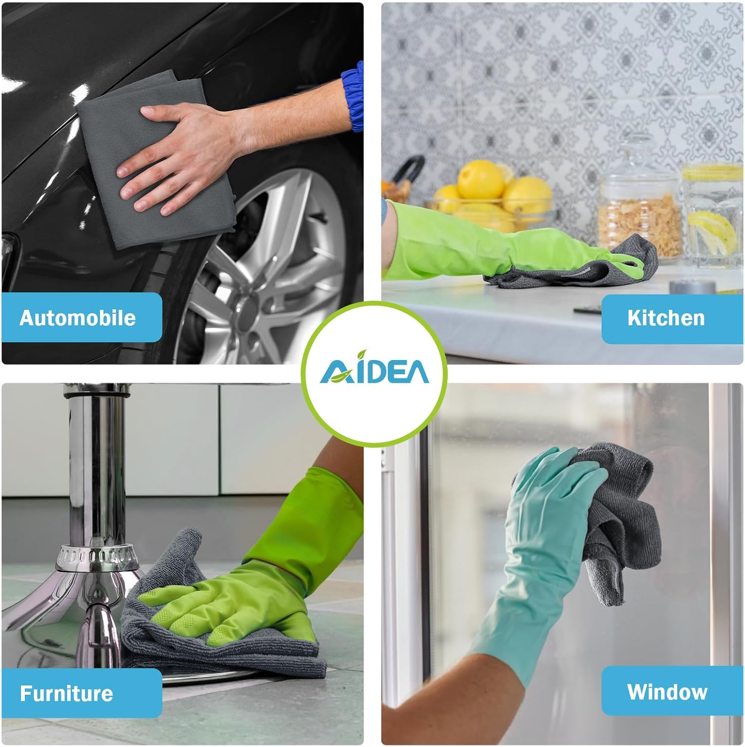 AIDEA Microfiber Cleaning Cloth Grey 12PK, Microfiber Towels for Cars, Premium Car Cloths, Dusting Cloth Lint Free Cleaning Rags for SUVs, House, Kitchen, Window, Workshops,11.5×11.5"