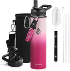 Insulated Water Bottle 24oz, Triple Wall Vacuum Stainless Steel (Cold for 48 Hrs, Hot for 24Hrs), Leak Proof & Non-BPA, 24oz Hydro Water Flask with Paracord Handle & Straw Spout Lids