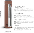 London Sip 16.9 oz Multi-Purpose Tea Infuser Mug – Fruit Infuser Water Bottle for Hot and Cold – Double Wall Stainless Steel Insulated, Mocha Brown