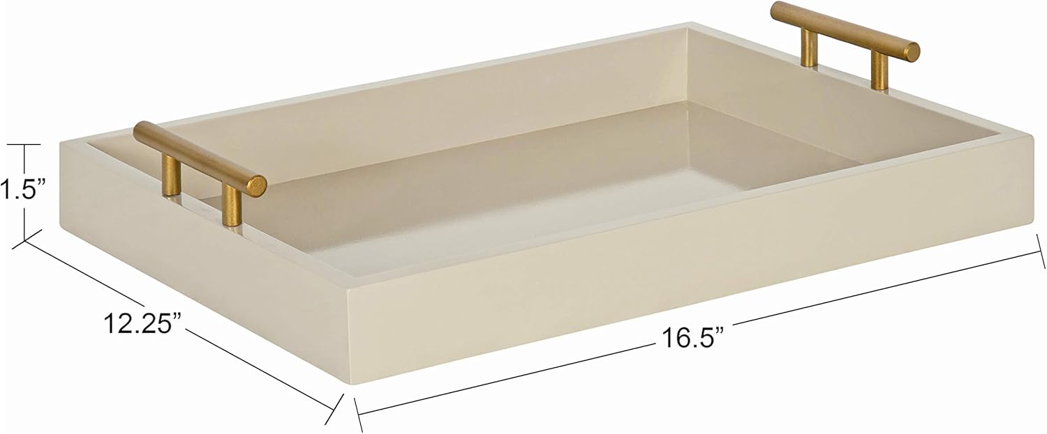 Kate and Laurel Lipton Mid Century Modern Decorative Wood Tray with Brushed Gold Metal Handles, Sand Brown