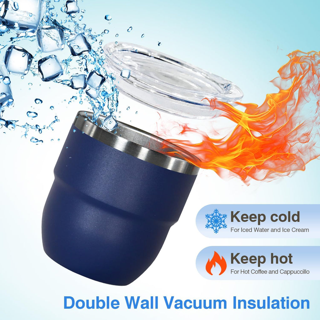 4oz Stackable Cup, Vacuum Insulated Espresso Cup Set of 2, Espresso Shot Glass for Coffee, Double Wall Stainless Steel Mini Tumbler Shot Glasses with Straw and Lid (A-navy2P, 4oz)