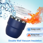 4oz Stackable Cup, Vacuum Insulated Espresso Cup Set of 2, Espresso Shot Glass for Coffee, Double Wall Stainless Steel Mini Tumbler Shot Glasses with Straw and Lid (A-navy2P, 4oz)