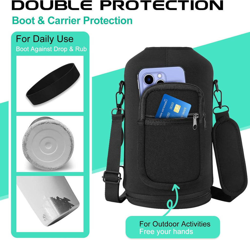 128OZ Insulated Water-Bottles with Strap - 1 Gallon Large Water Jug with Straw & Spout Lid, Stainless Steel Water Bottle Leak Proof, Cold-48h Hot-24h Metal Water Flask w/Paracord Handle, Carrier Bag