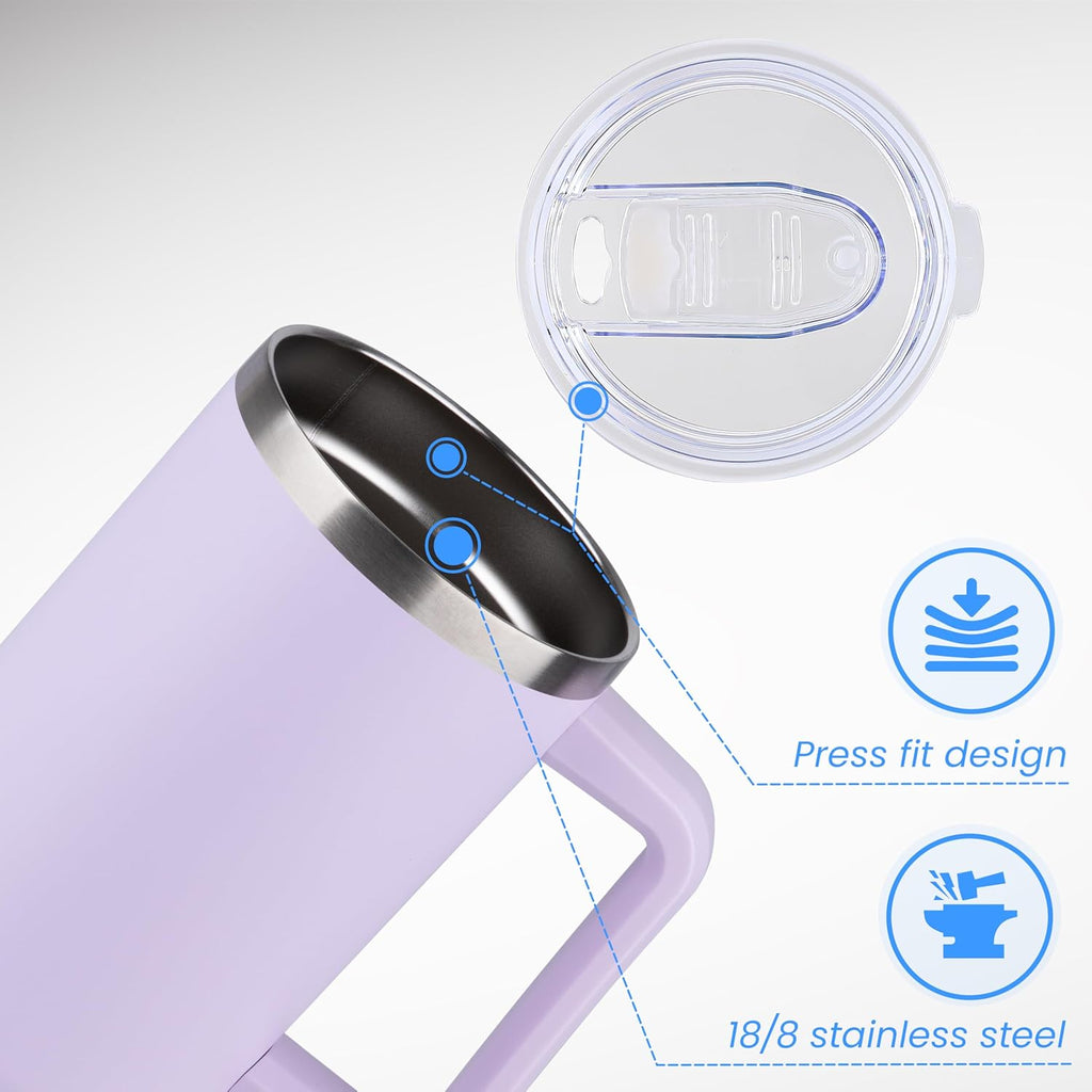 DOMICARE 40 oz Tumbler with Handle and Straw, Stainless Steel Tumbler with Lid and Straw, Reusable Vacuum Insulated Cup, Travel Coffee Mug, Lavender, 1Pack